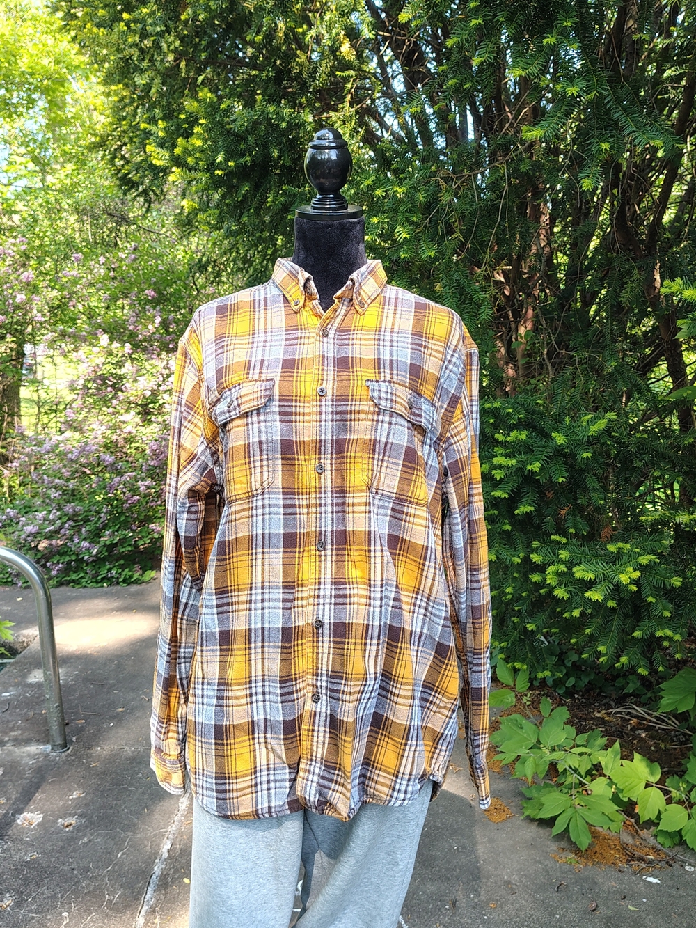 George Yellow and Brown Plaid Button-Down Shirt